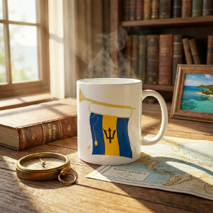 Caneca De Café Bandeira de Barbados com Caribe Patriótico da Flor