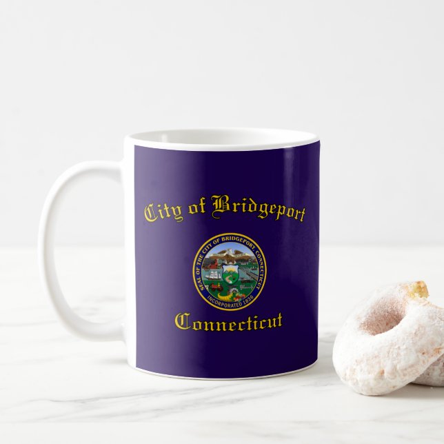 Caneca De Café Bandeira de Bridgeport, Connecticut (Com Donut)