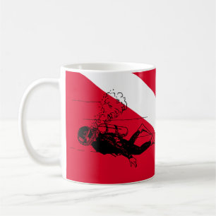 Caneca De Café Bandeira de mergulhador com ilustração de mergulha
