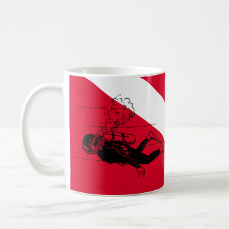 Caneca De Café Bandeira de mergulhador com ilustração de mergulha
