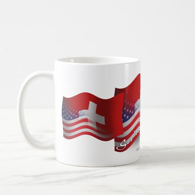 Caneca De Café Bandeira de ondulação Suíço-Americana (Esquerda)