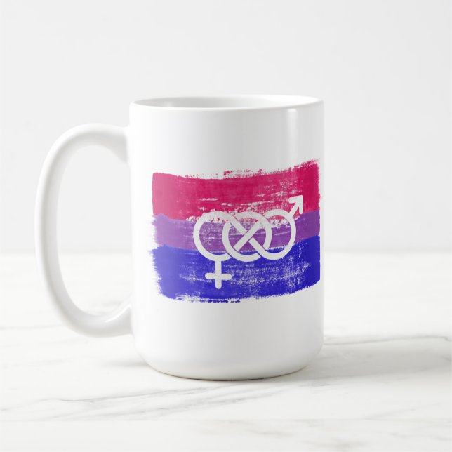 CANECA DE CAFÉ BANDEIRA DE ORGULHO SÍMBOLO BISSEXUAL PINTADA (Esquerda)