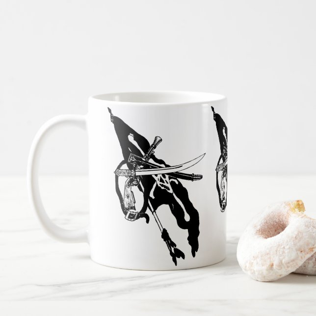 Caneca De Café Bandeira de Piratas Antiga, Caveira e Ossos Cruzad (Com Donut)