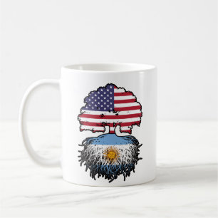 Caneca De Café Bandeira de Raízes de Árvore Argentina-americana