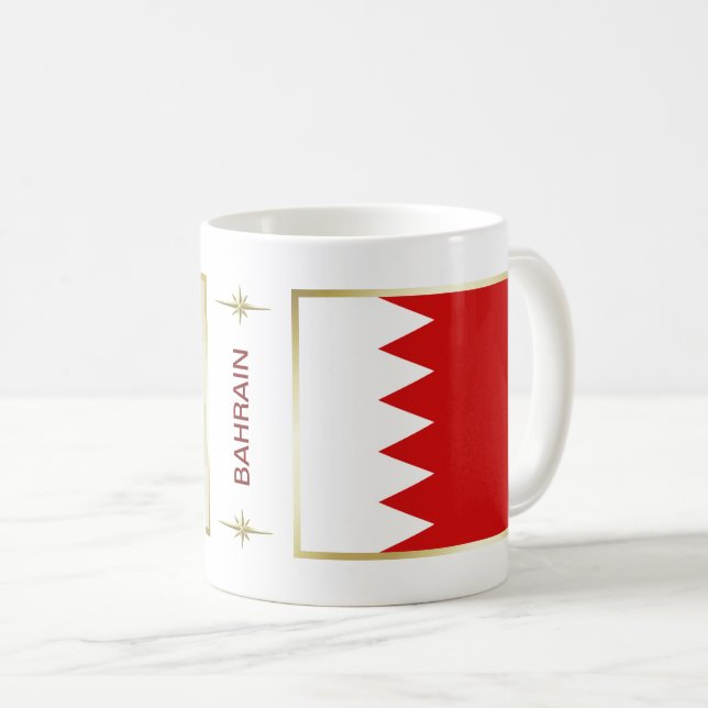 Caneca De Café Bandeira do Bahrein + Mug de Mapa (Frente Esquerda)