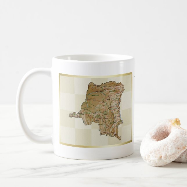 Caneca De Café Bandeira do Congo-Kinshasa + Mug de Mapa (Com Donut)