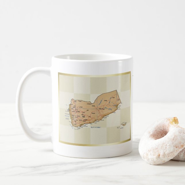 Caneca De Café Bandeira do Iêmen + Mug de Mapa (Com Donut)