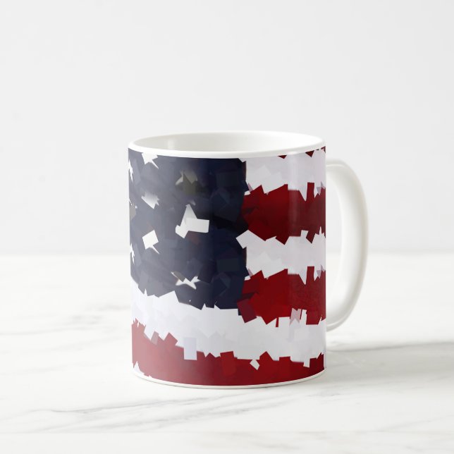 Caneca De Café Bandeira dos EUA com aparência de Papier-Mâché (Frente Esquerda)