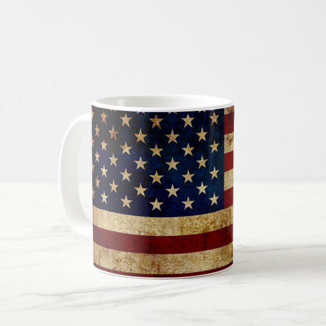 Caneca De Café Bandeira dos EUA / Grunged (Frente Esquerda)