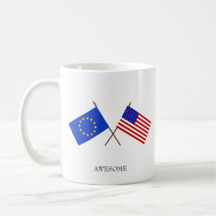 Caneca De Café Bandeira editável da Europa & Bandeira dos Estados
