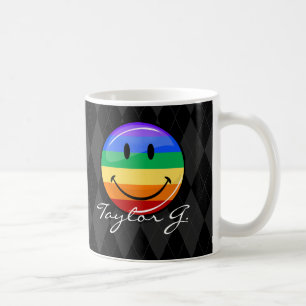 Caneca De Café Bandeira feliz redonda brilhante do orgulho gay
