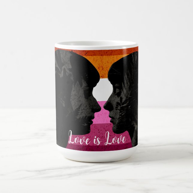 Caneca De Café Bandeira Lésbica com Duas Mulheres Silhouettes (Centro)