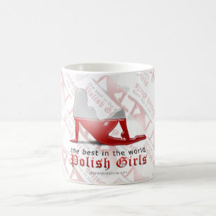 Caneca De Café Bandeira polonesa da silhueta da menina