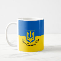 Bandeira ucraniana com casaco de armas e texto per