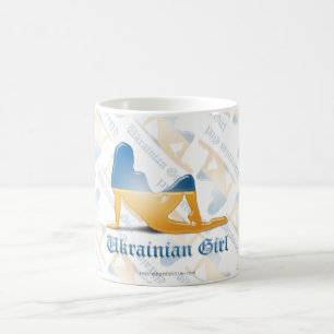 Caneca De Café Bandeira ucraniana da silhueta da menina