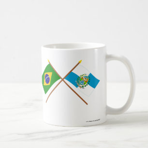 Caneca De Café Bandeiras cruzadas de Brasil e de Rio de Janeiro