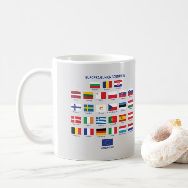 Caneca De Café Bandeiras da União Europeia (Com Donut)