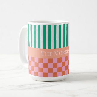 Caneca De Café Banhas coloridas e cheques cor-de-rosa verde laran