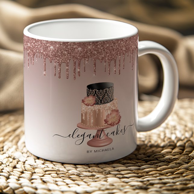 Caneca De Café Banheiro Dourado com Rosa de Bolo de Casamento (Criador carregado)