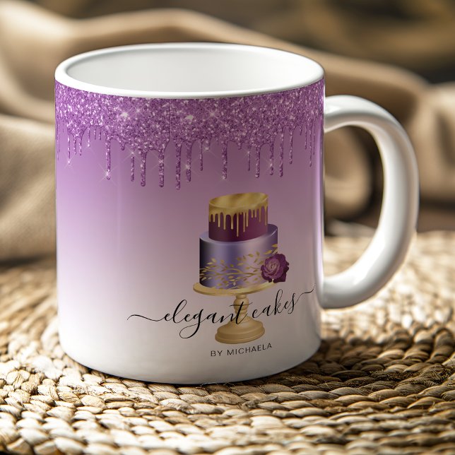 Caneca De Café Banheiro Dourado Púrpura De Bolo De Casamento (Criador carregado)