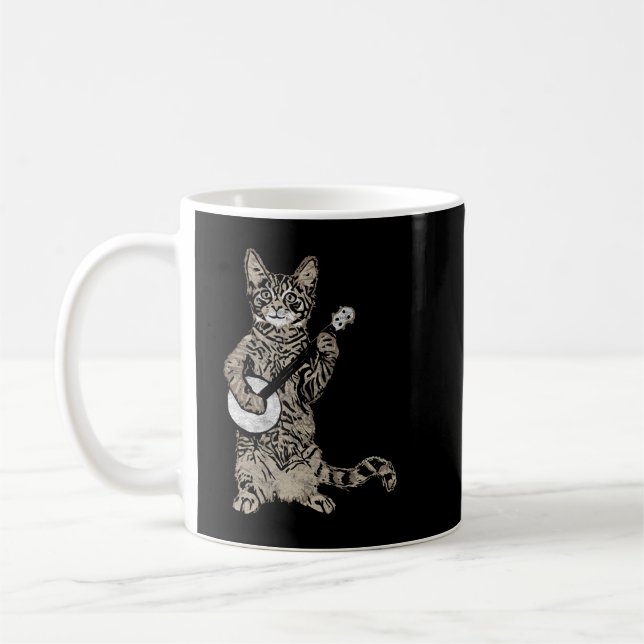 Caneca De Café Banjo Cat - Estilo Retro Engraçado Bluegrass & Tab (Esquerda)