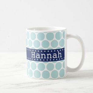 Caneca De Café Banner Azul de Padrão de Bolinhas Claro