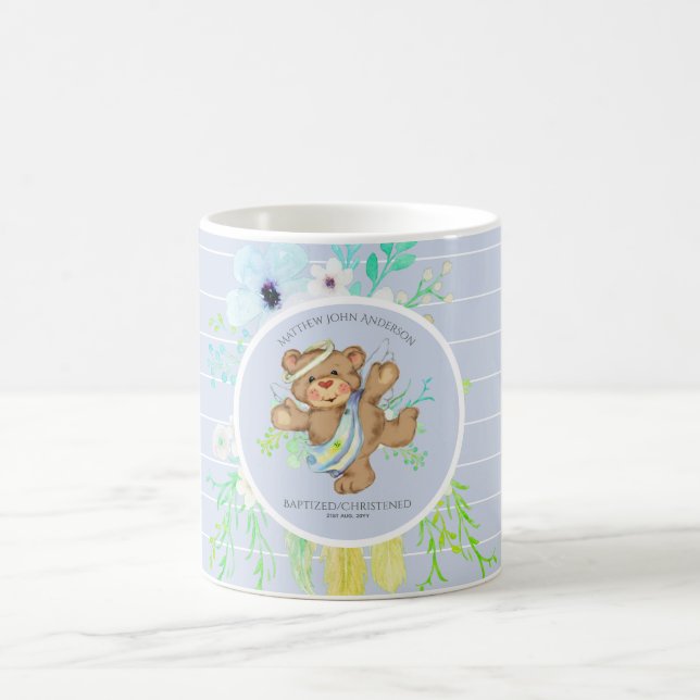 Caneca De Café BAPTISMO DE GAROTOS - Urso Anjo AZUL Personalizado (Centro)