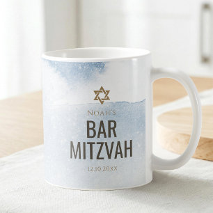 Caneca De Café Bar Mitzvah Azul Poeirento Aquarela