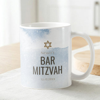 Caneca De Café Bar Mitzvah Azul Poeirento Aquarela