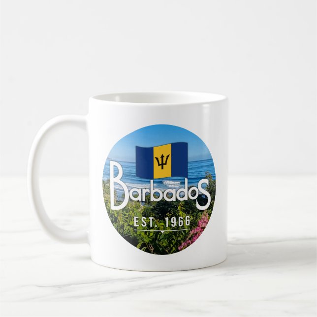 Caneca De Café "Barbados Est. Vista da Costa Leste de 1966" com S (Esquerda)