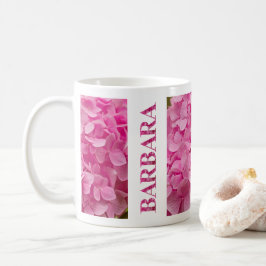 Caneca De Café "Barbara", Letra Elegante rosa Hydrangea Floral