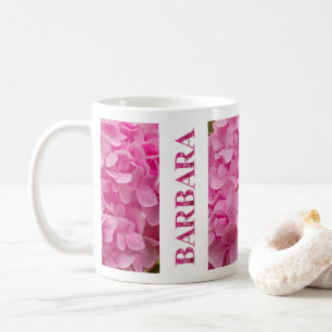 Caneca De Café "Barbara", Letra Elegante rosa Hydrangea Floral
