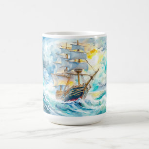 Caneca De Café Barco à Vela Antigo na Tempestade