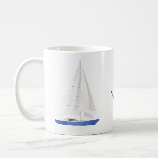 Caneca De Café Barco à Vela e Âncora Azul Náutica (Esquerda)