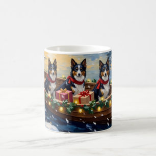 Caneca De Café Barco de Natal de Rough Collie Férias