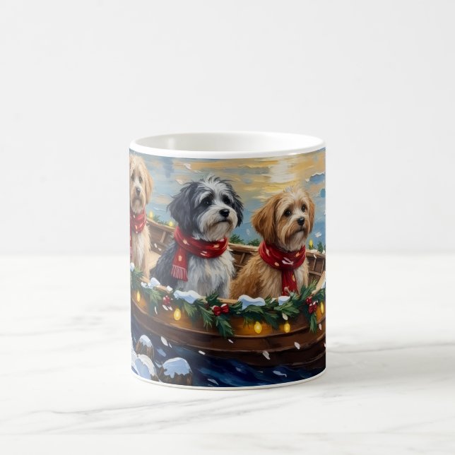 Caneca De Café Barco de Natal do Lhasa Apso Férias (Centro)