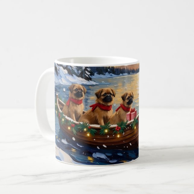 Caneca De Café Barco de Natal do Pequinês Feriado (Frente Esquerda)
