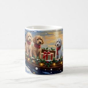 Caneca De Café Barco de Natal do Poodle Festa de Fim de Ano