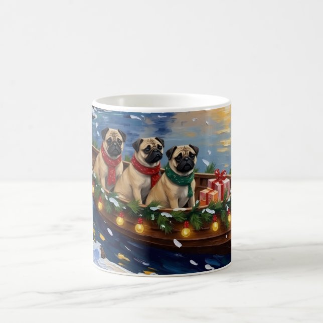 Caneca De Café Barco de Natal Pug Férias (Centro)