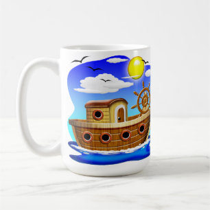 Caneca De Café Barco de Pesca Cartoon