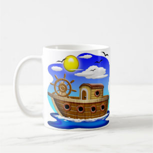 Caneca De Café Barco de Pesca Cartoon
