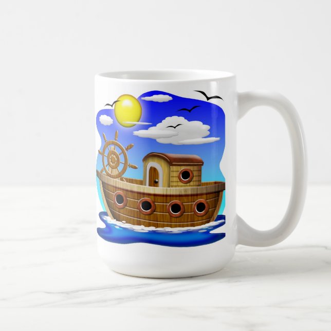 Caneca De Café Barco de Pesca Cartoon (Direita)