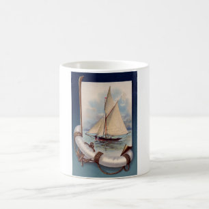 Caneca De Café Barco de vela do vintage com poupança, corda e