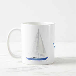 Caneca De Café Barco de vela e âncora azul náutica