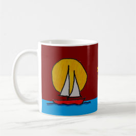 Caneca De Café Barco de vela no Sol Vermelho Profundo