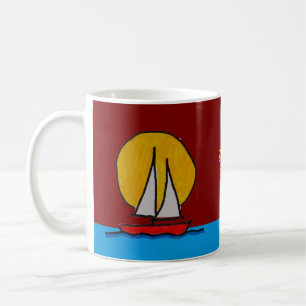 Caneca De Café Barco de vela no Sol Vermelho Profundo