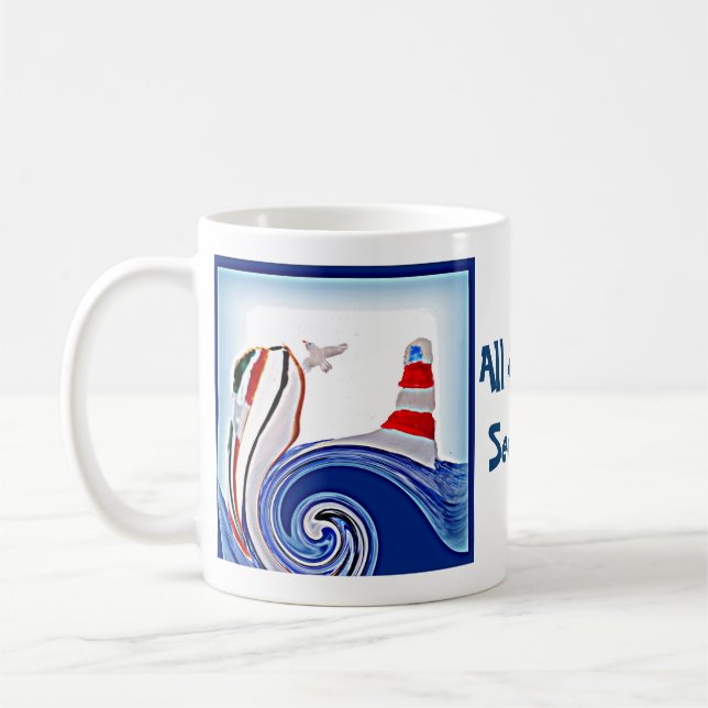 Caneca De Café Barco do farol em mares tormentosos (Esquerda)