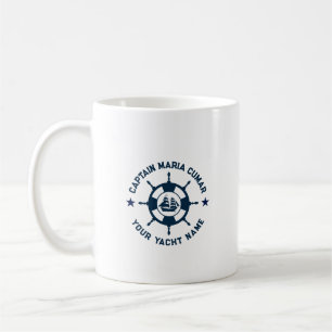 Caneca De Café Barco Vintage, Roda Náutica Branco Azul