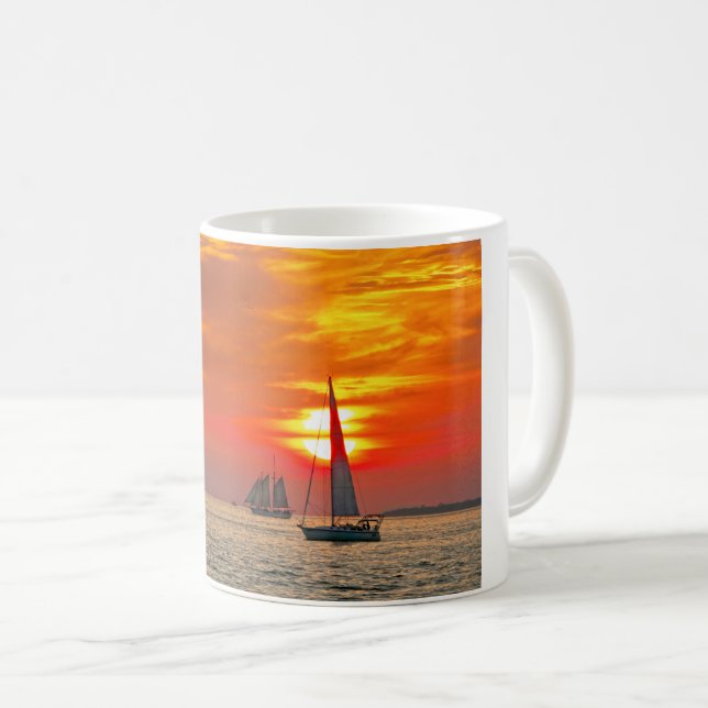 Caneca De Café Barcos à vela em Key West, Florida, Sunset (Frente Esquerda)