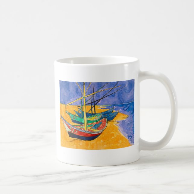 Caneca De Café Barcos de Van Gogh Impressionismo Praia (Direita)